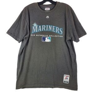 SEATTLE MARINERS Shirt Adult XL Gray Blue Logo Spell Out MAJESTIC MLB Baseball